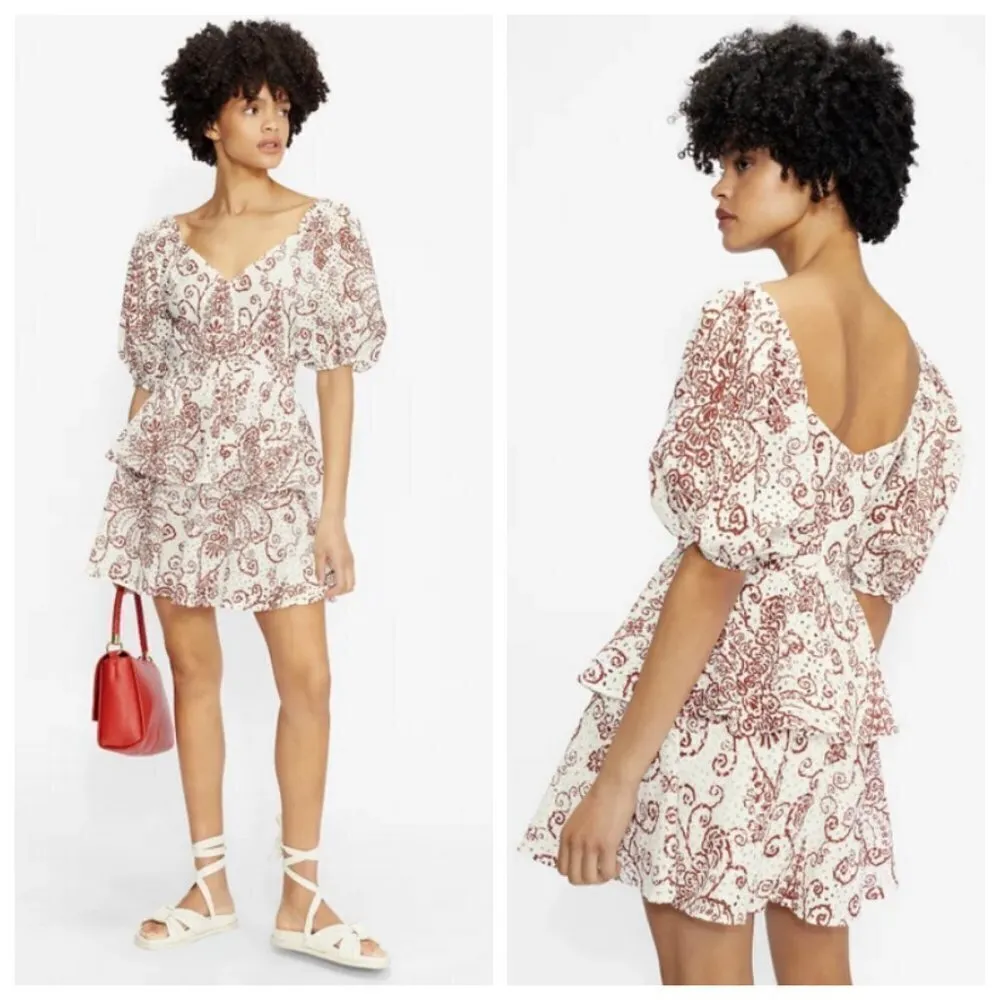 💕TED BAKER💕 Elizaaa Broderie Mini Dress With Puff Sleeves Print 8-10 US NWT - Image 2