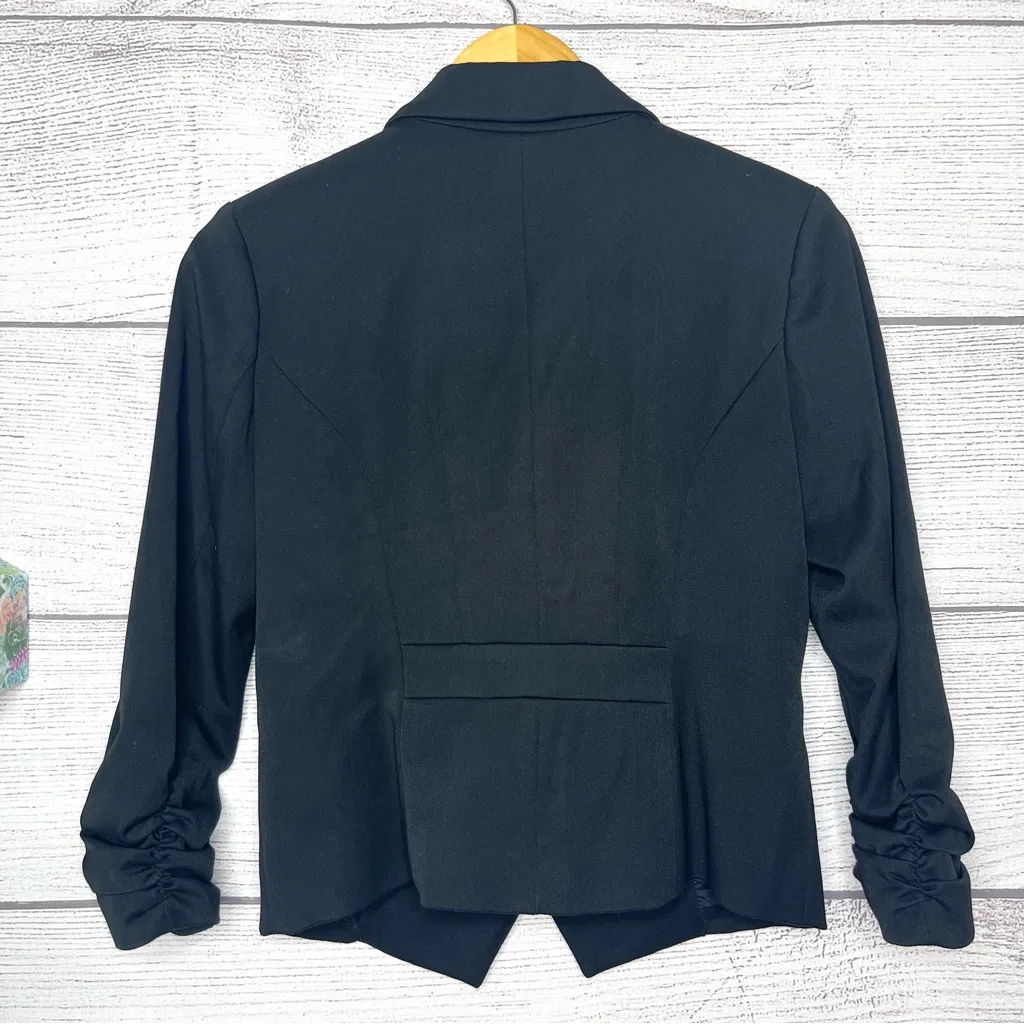 Express Black Ruched Sleeve Cropped Blazer Suit Jacket Size 6 Small - Image 4