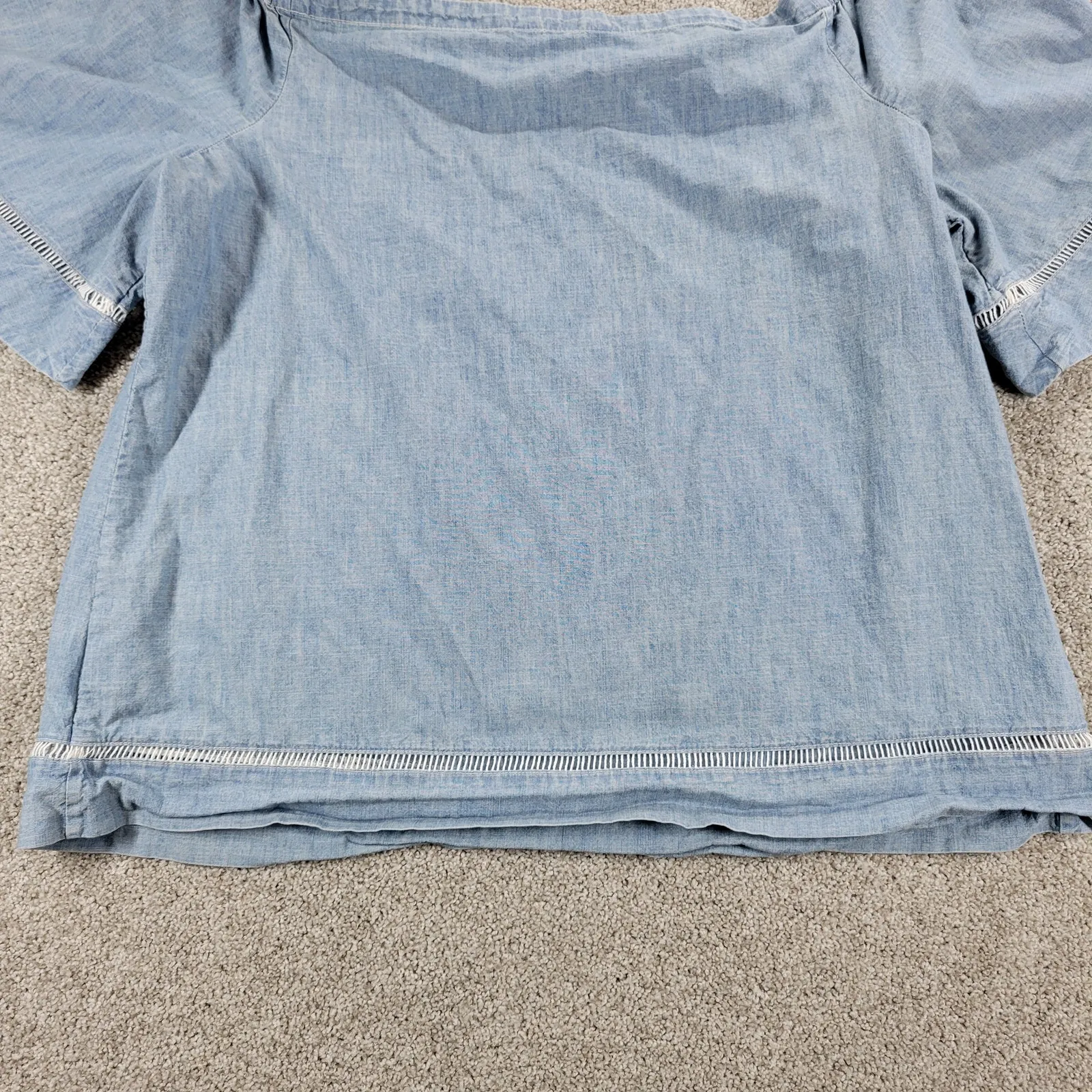 Lauren Ralph Lauren Chambray Off Shoulder Top‎ Womens XL Blue Denim Bell Sleeve - Image 8