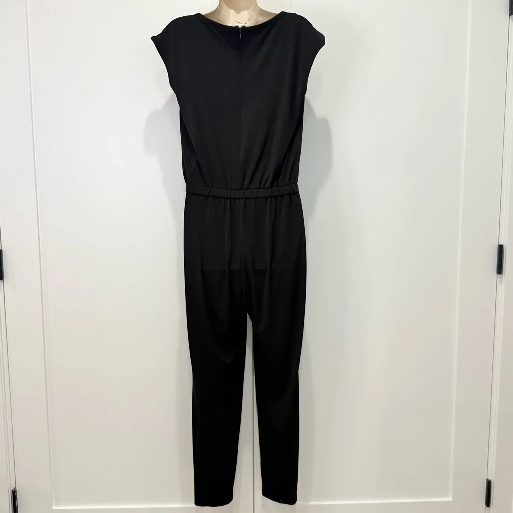 Michael Kors Svelte Jumpsuit Medium Black Drawstring Cap Sleeve Classic Chic - Image 4