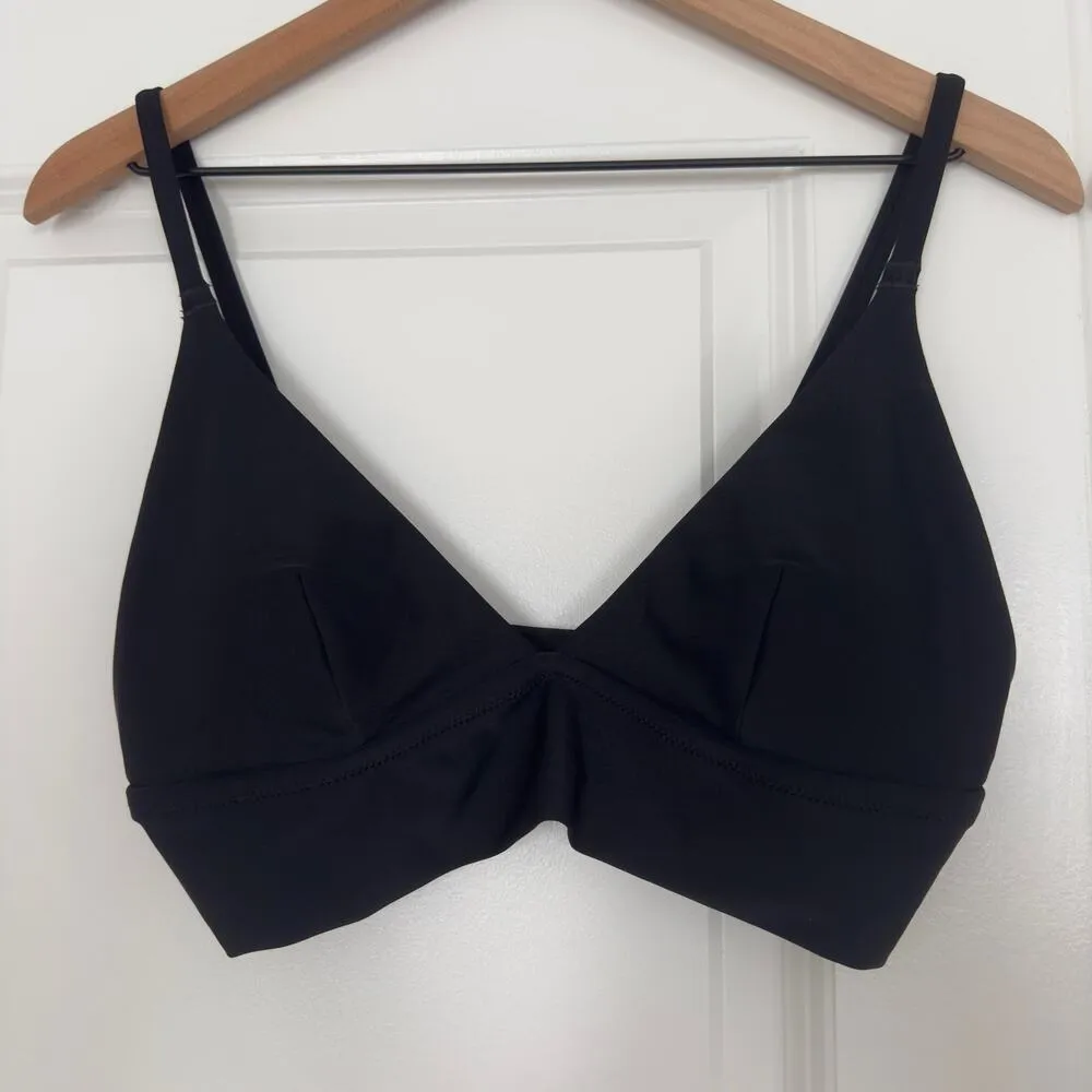 Aerie Bikini Swimsuit Set Triangle Top Striped Ruffle Bottom Black White Padding - Image 3