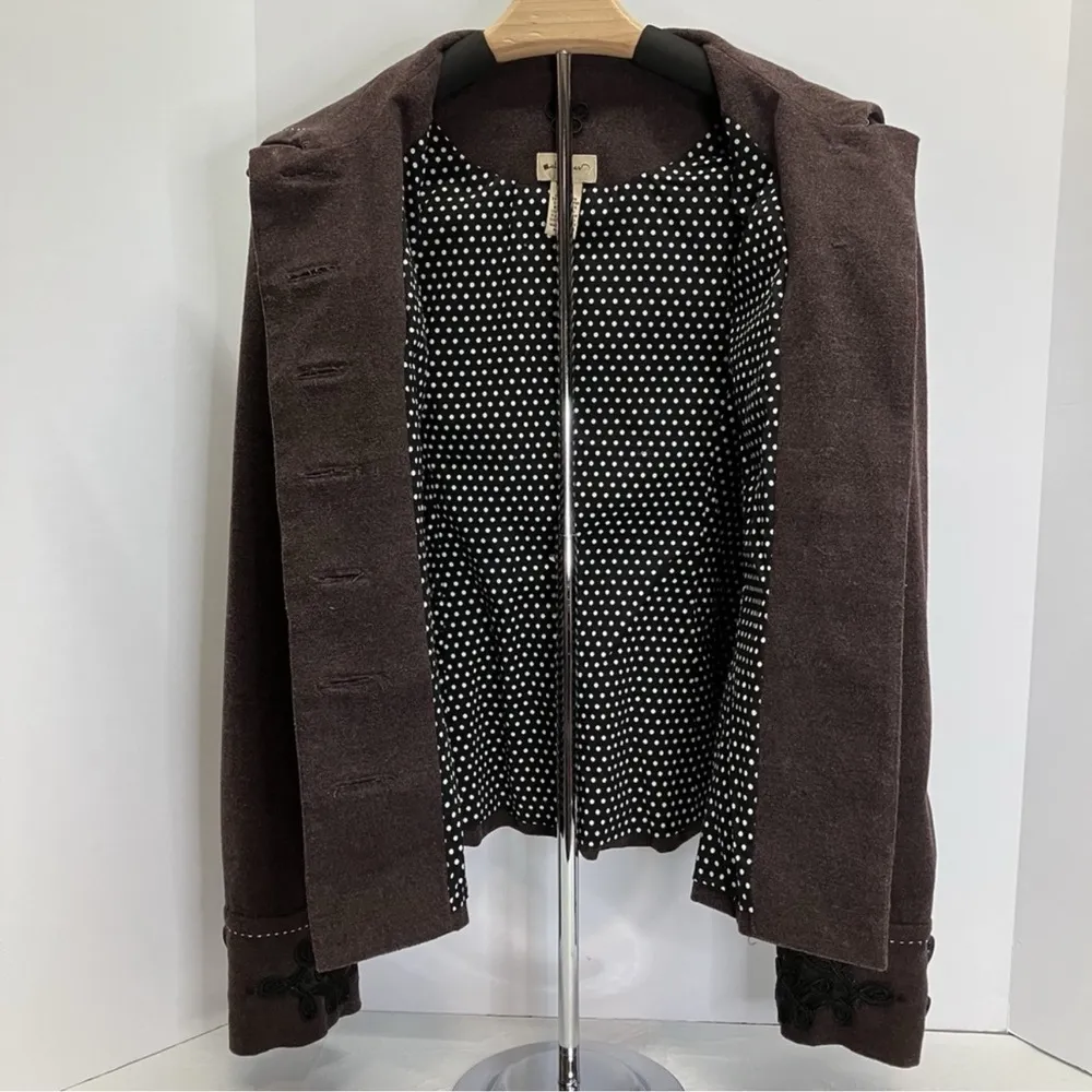 Anthropologie Elevenses Gramercy Embroidered Military Jacket Dark Brown Sz 6 - Image 5