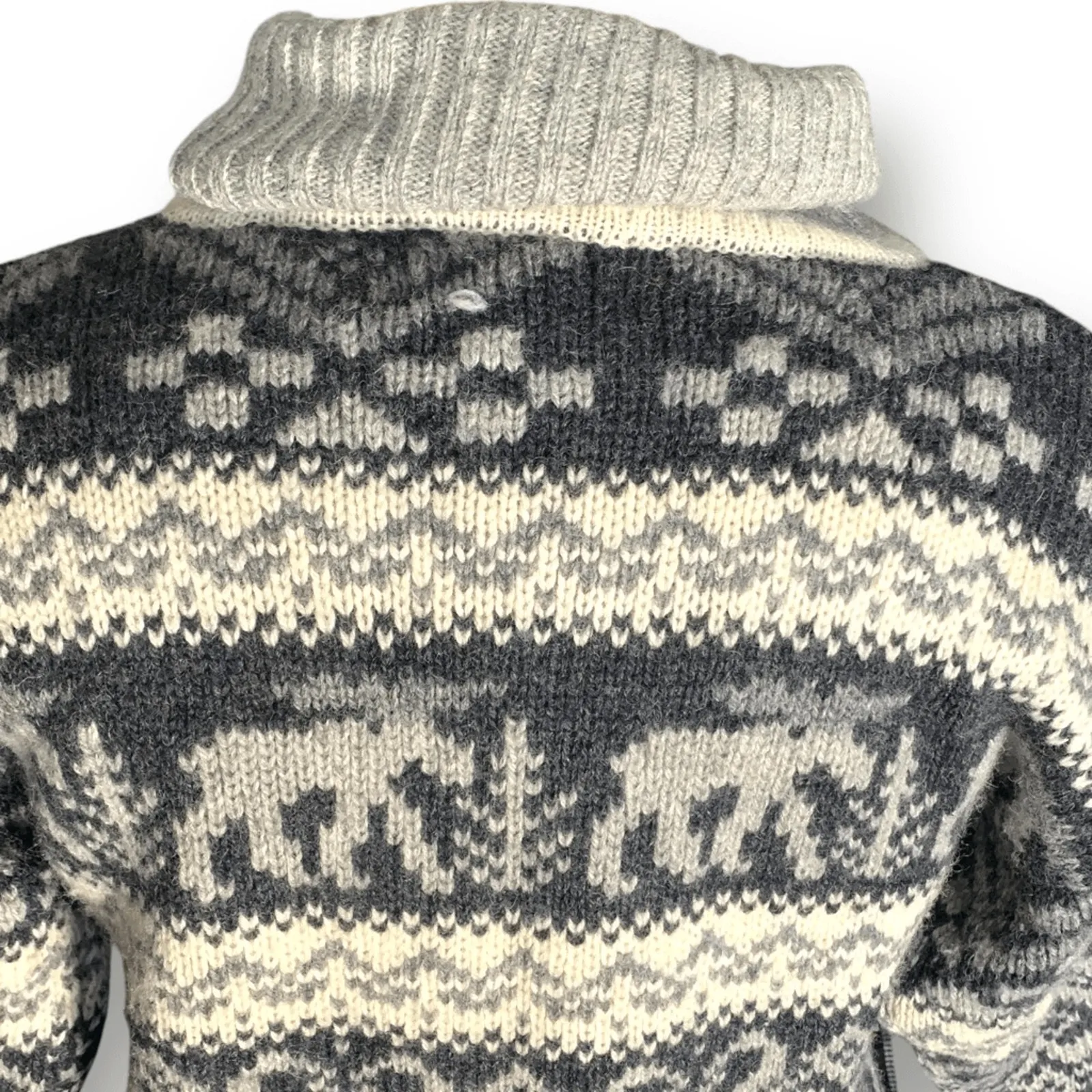 Vintage 90s Eddie Bauer Gray Black Moose Nordic Fair Isle Turtleneck Sweater - Image 8