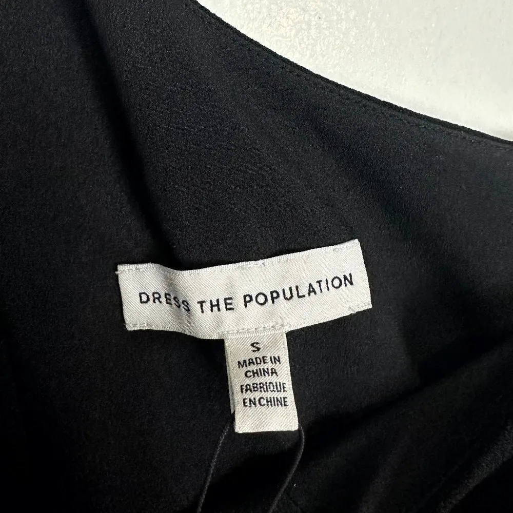 DRESS THE POPULATION Tiffany One-Shoulder Jumpsuit in Black Size Small NWT - Image 9