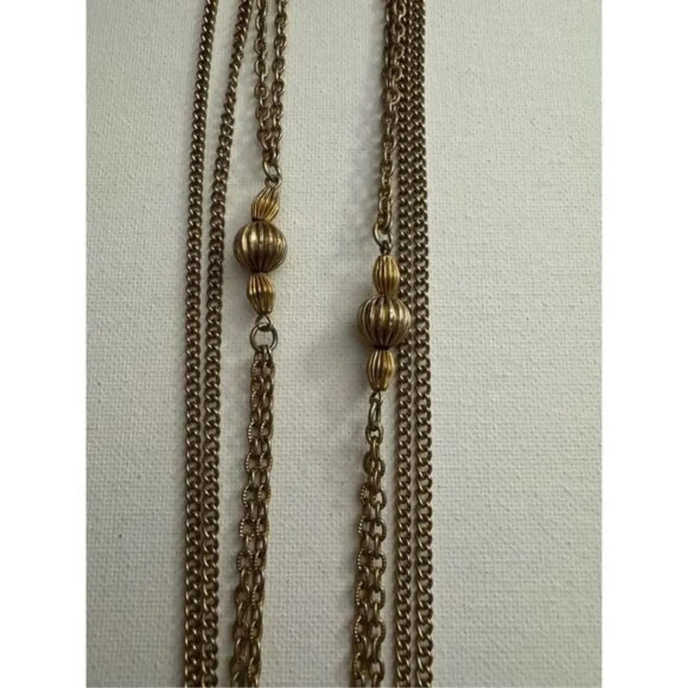 Vintage 90's Womens Gold Tone Ball Tiered 4 Strand Chain Mesh Opera Necklace Y2K - Image 5