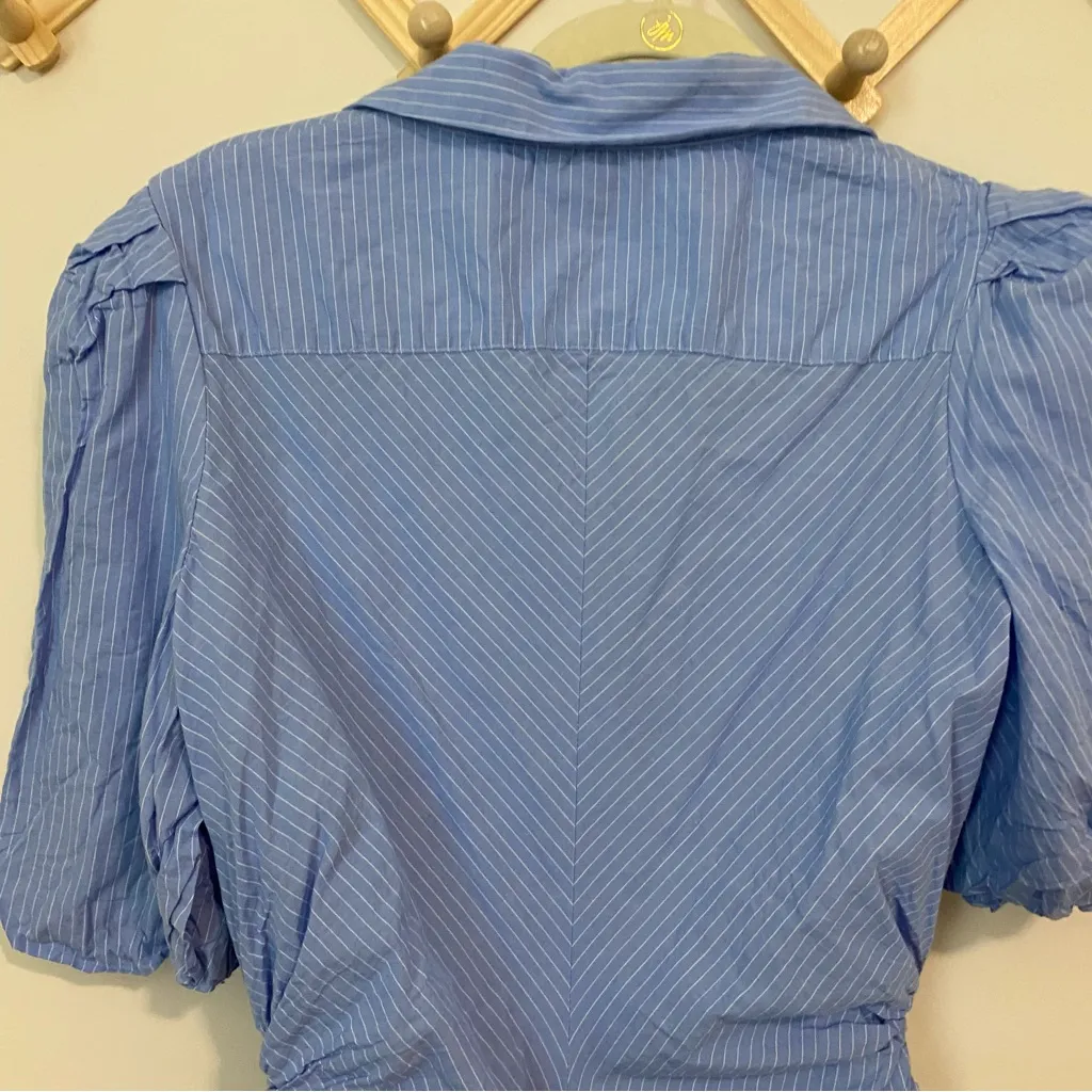 Bardot Light Blue and White Pinstripe Cotton Midi Dress size 8 - Image 11