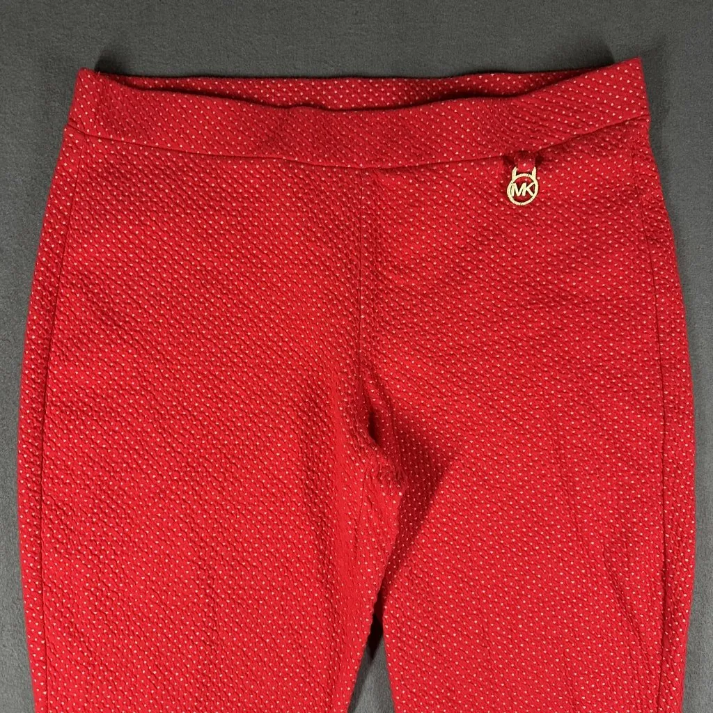 Michael Kors Pants Womens XL Red Polka Dot Textured Slim Fit Stretch Cropped - Image 3
