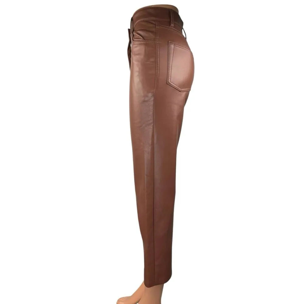 Aritzia Wilfred The Melina Brown Faux Leather Vegan Cropped Trouser Pants Size 0 - Image 2