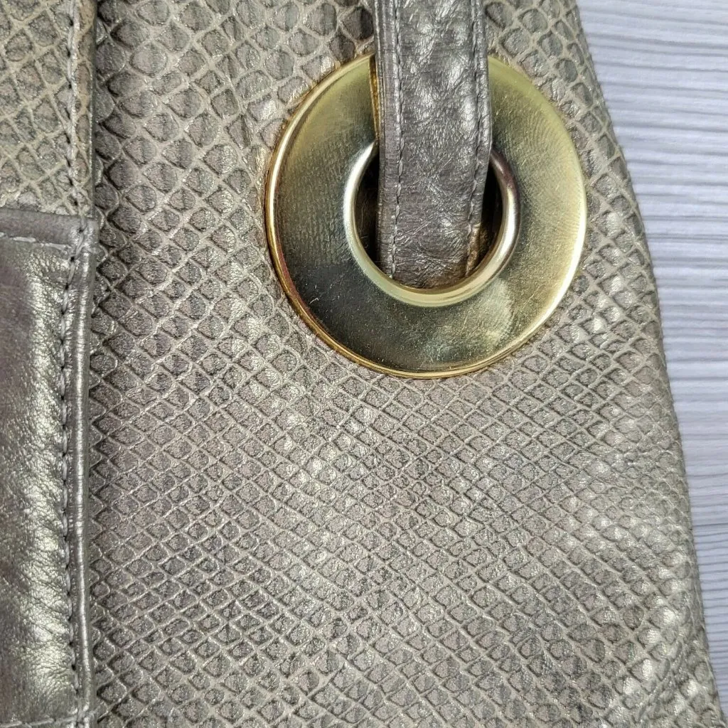 Bags by Pinky Vintage Metallic Silver Leather Shoulder Gold Studs Grommets USA - Image 7