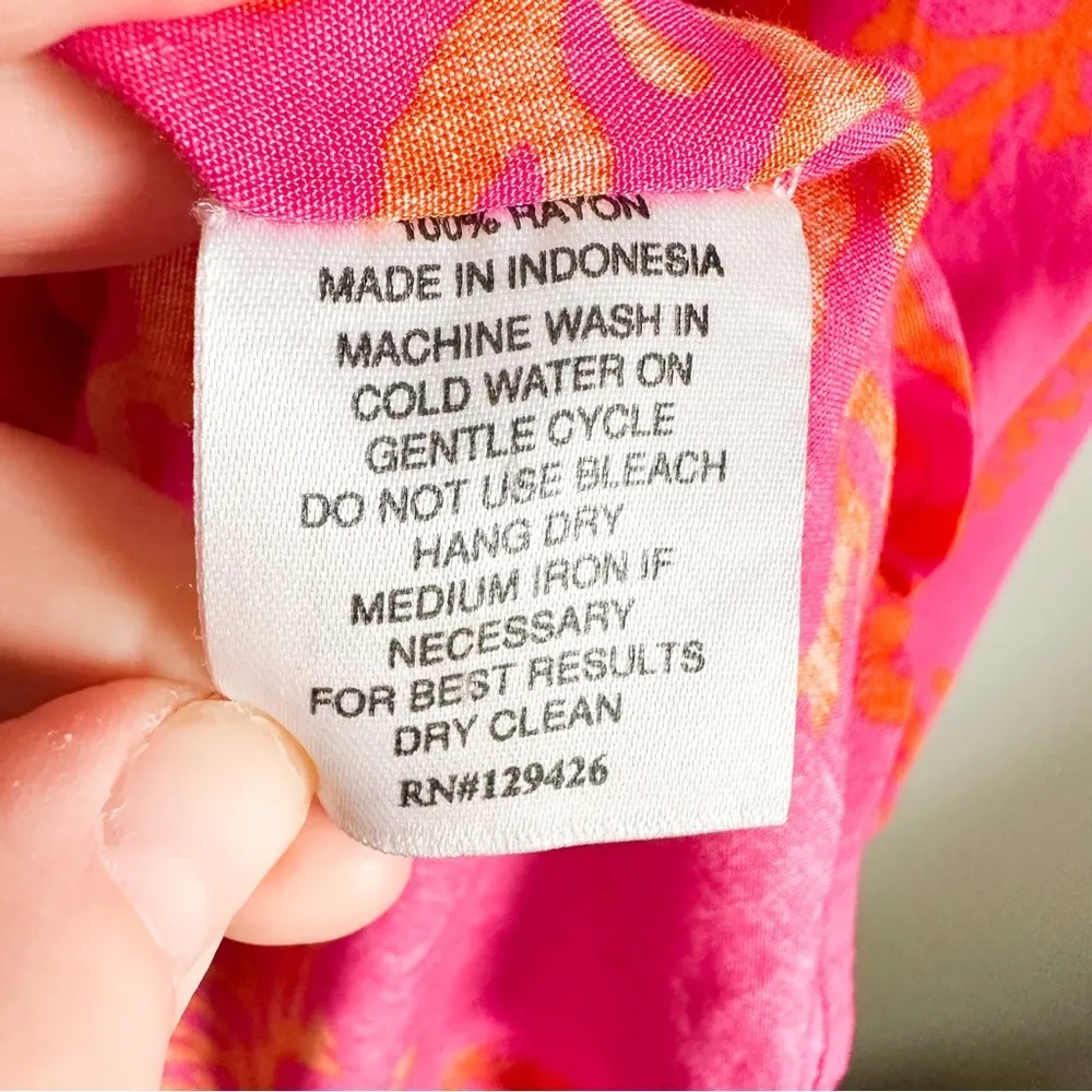 Escapada Pink Orange Tropical Coral Print Kimono beach swim cover Dress sz S/M - Image 11