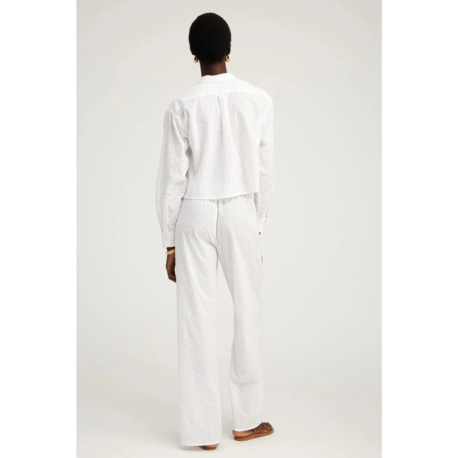 SPRWMN White Eyelet Lace Cropped Button Down Oversized Shirt NEW XS - Image 6