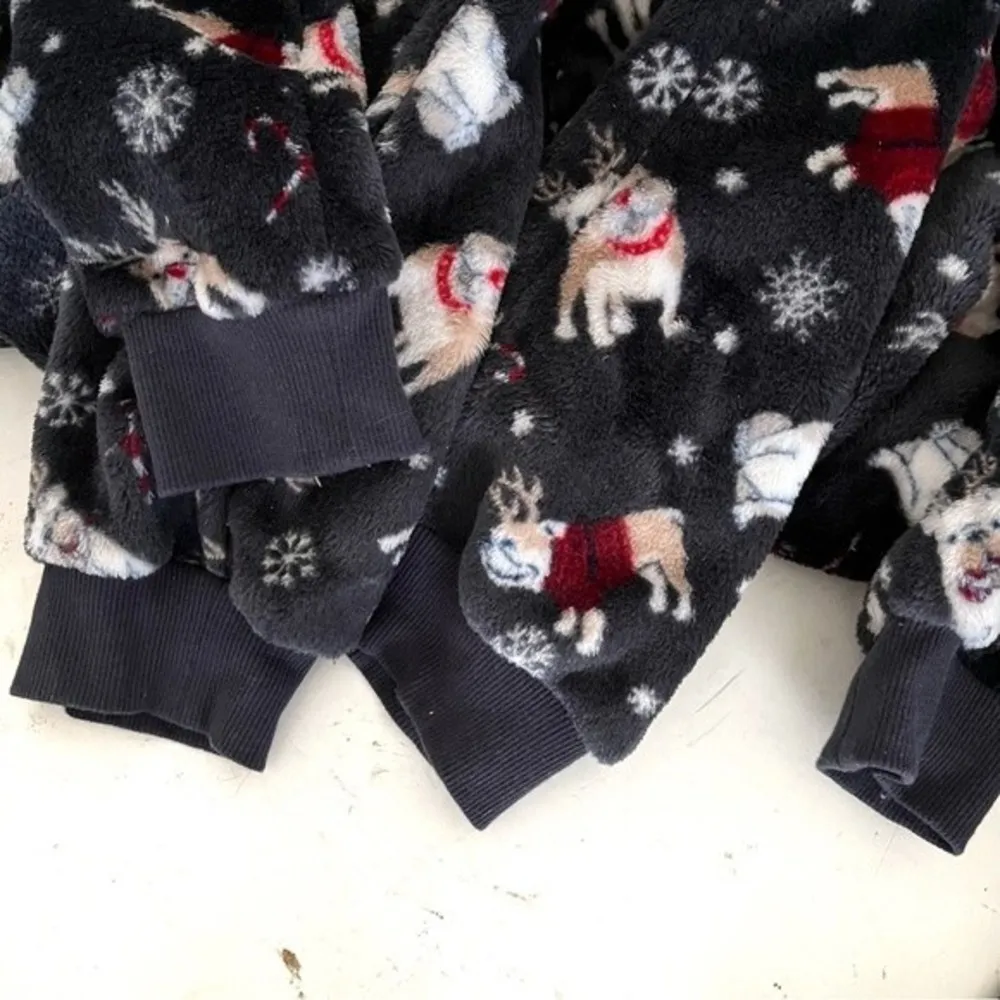 SECRET TREASURES One Piece Adult Sleeper Christmas Holiday Dog Print Furry Hood - Image 5