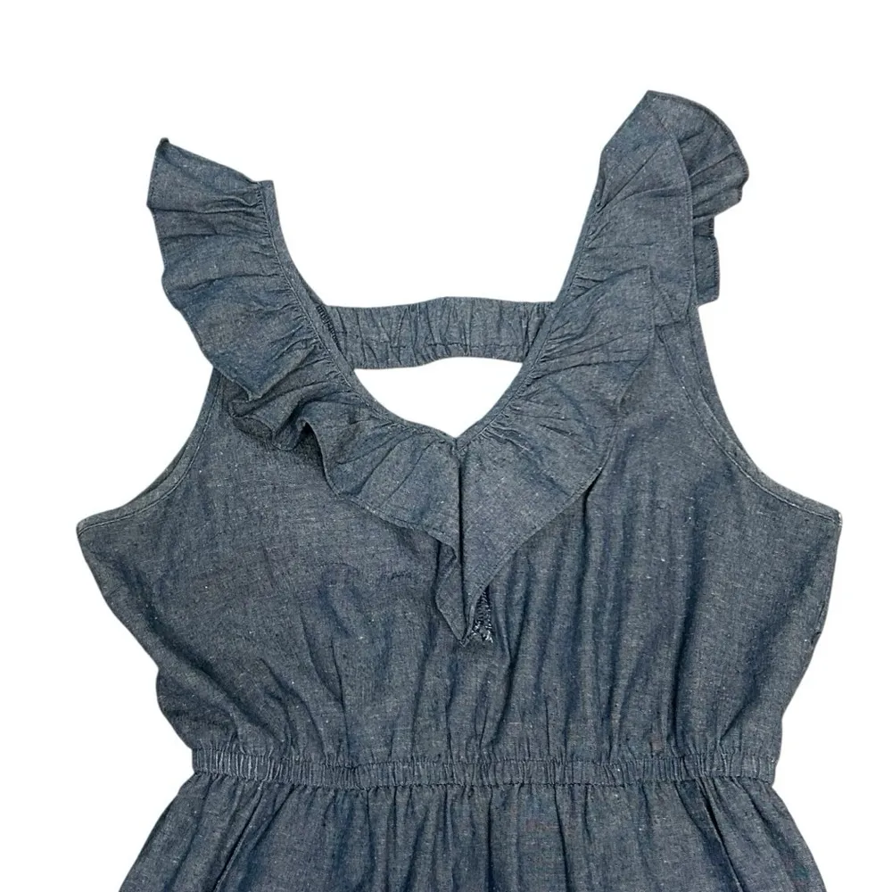Alythea Chambray Ruffle Linen Sundress Blue Sleeveless Dress Women’s Large - Image 11
