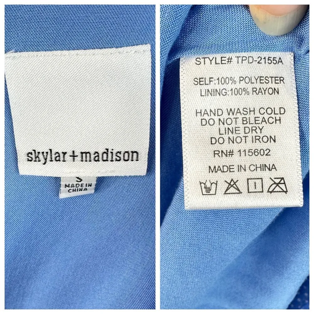 Skylar and Madison Blue Cut Out Tie Front Mini Dress White Microdot Size Small - Image 7