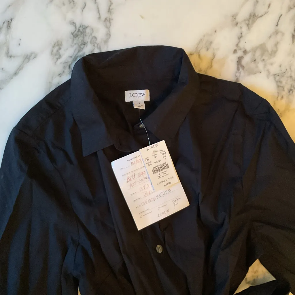 NWT J Crew Black Long-sleeve poplin shirtdress Sz 4 broken belt loop - Image 4