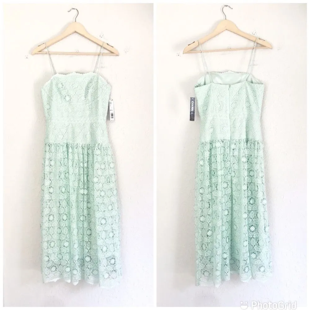 GIANNI BINI Mint Green Lace Midi Dress Cocktail Spaghetti‎ Strap Size 2 New - Image 3