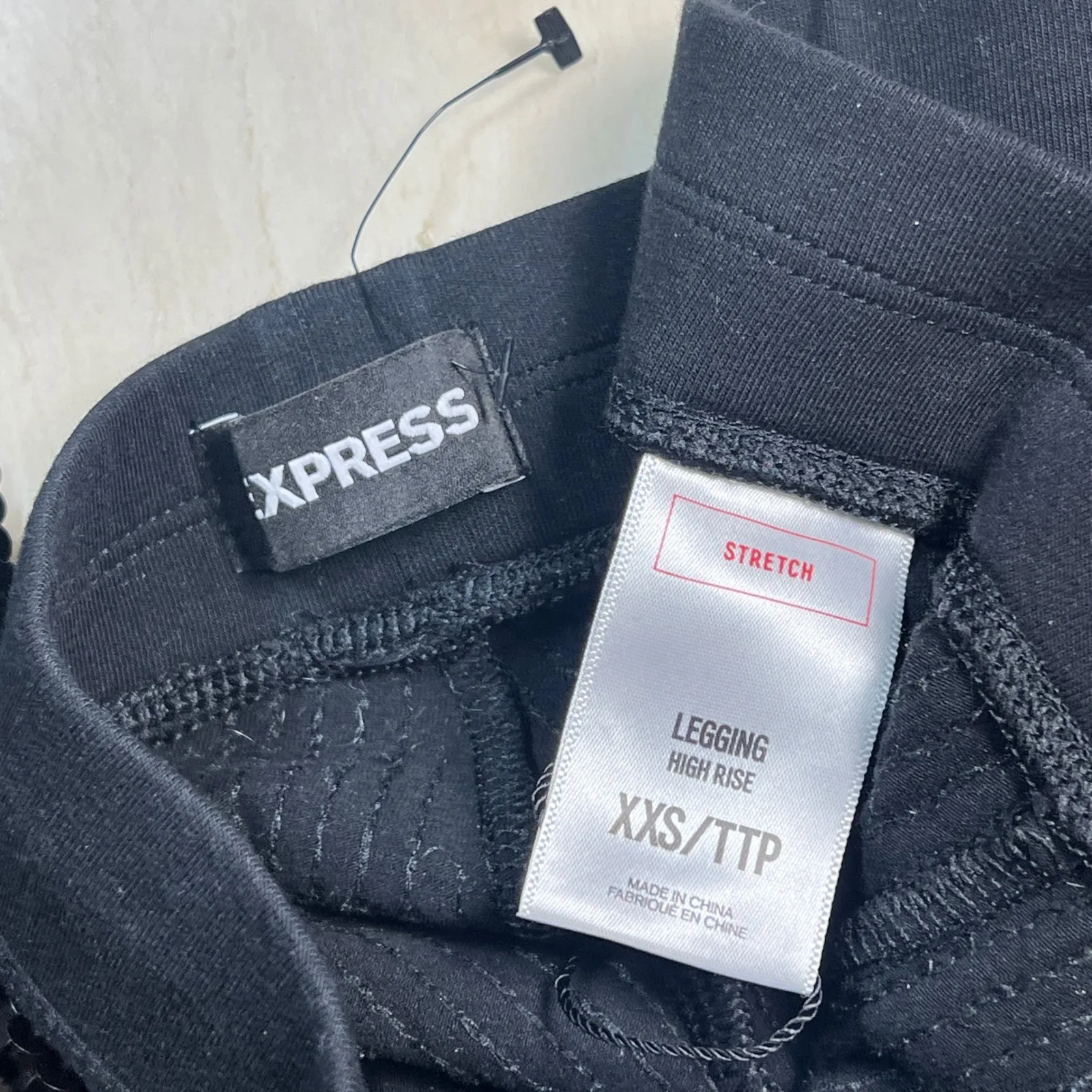 Express Black Sequin High Rise Stretch Leggings XXS - Image 2