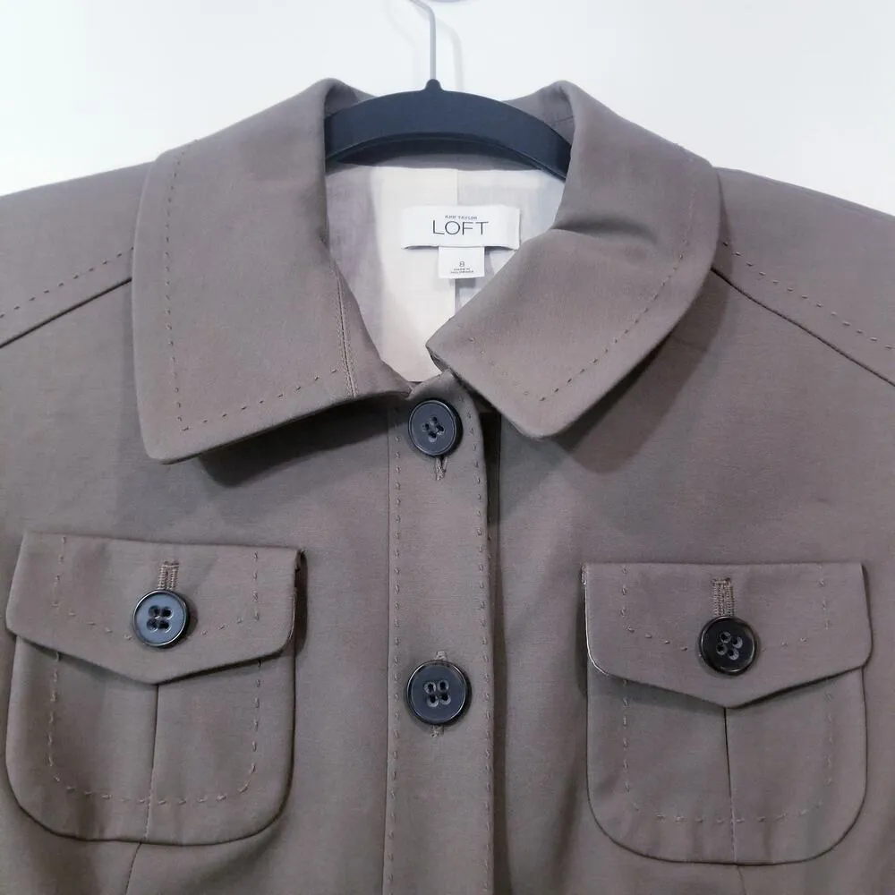 Ann Taylor LOFT Khaki Utility Cargo Military Style Belted Jacket Fully Lined - Image 6