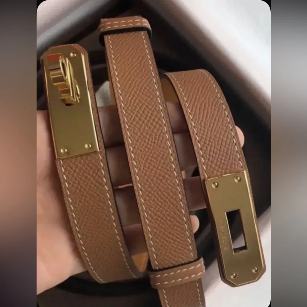 NWOT THIN BROWN GOLD BUCKLE BELT PU LEATHER - Image 3