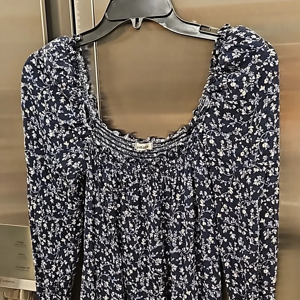 💕REFORMATION💕 The Hudsen Babydoll Dress Twilight Blue Micro Floral Print Small - Image 10