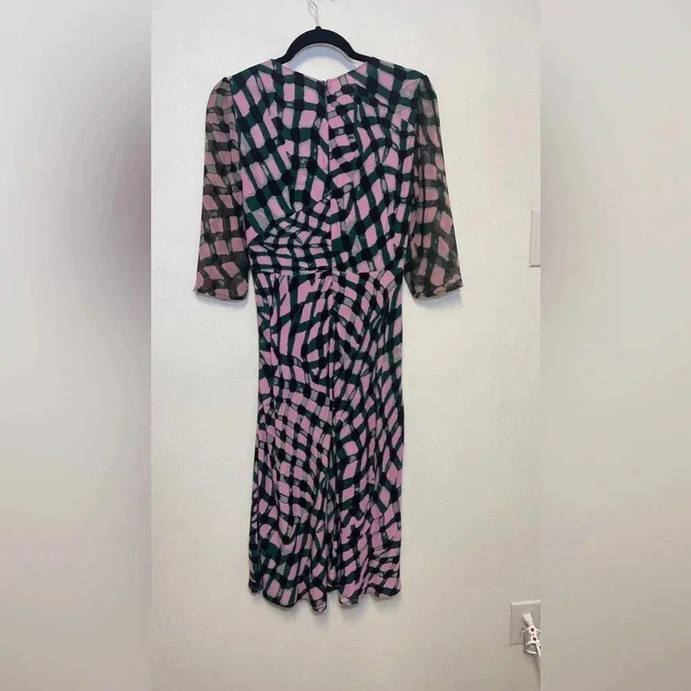 NWT Diane von Furstenberg Idris Long-Sleeve Eco-Crepe Midi Dress Floating Plaid - Image 6