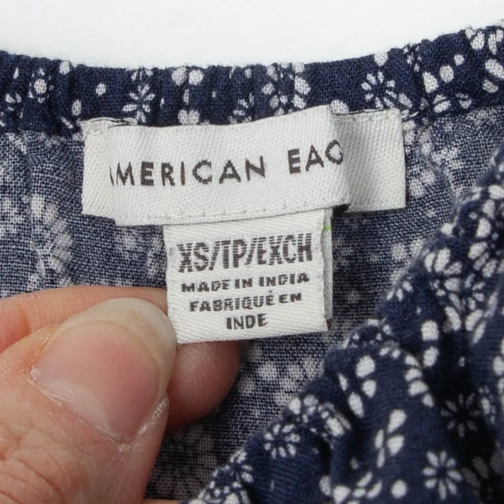 American Eagle Womens Blue Floral Babydoll Mini Dress Size XS Dainty‎ Coquette - Image 3