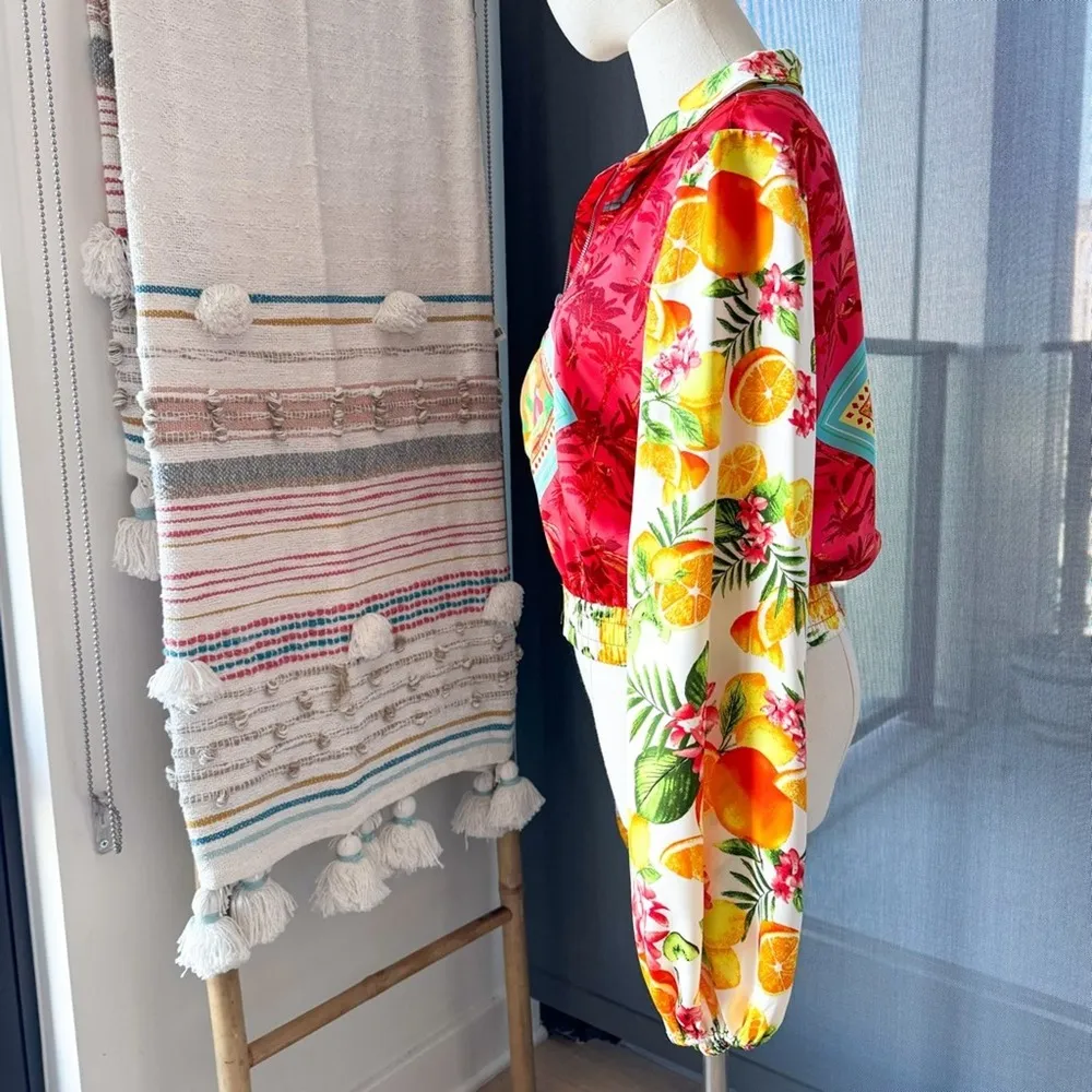 Forever 21 Tropical Ornate Print Satin Long Balloon Sleeves Jacket Women’s XS - Image 3