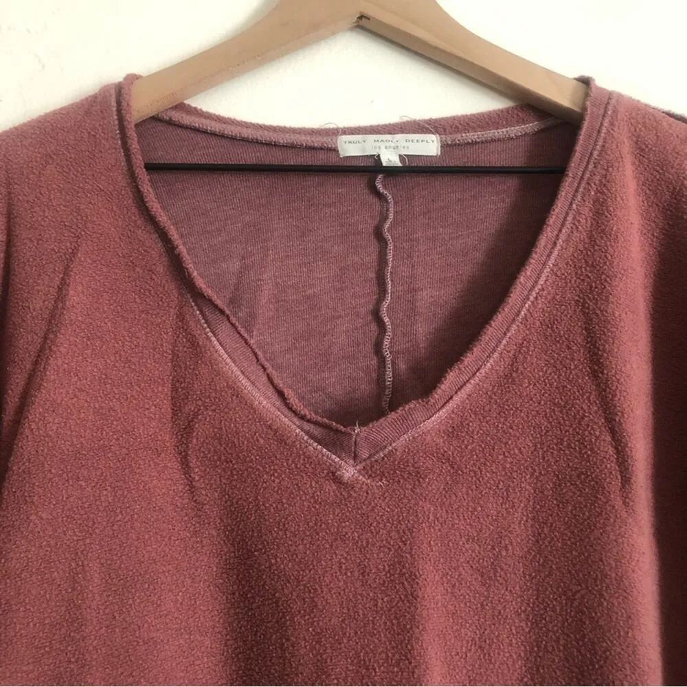 Truly Madly Deeply Dark Mauve Long Sleeves Pullover V-Neck Sweatshirt Sweater - Image 6