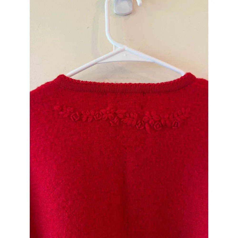 Pendleton Long Sleeve Embroidered Wool Cardigan Sweater Red Women's Size Small - Image 6