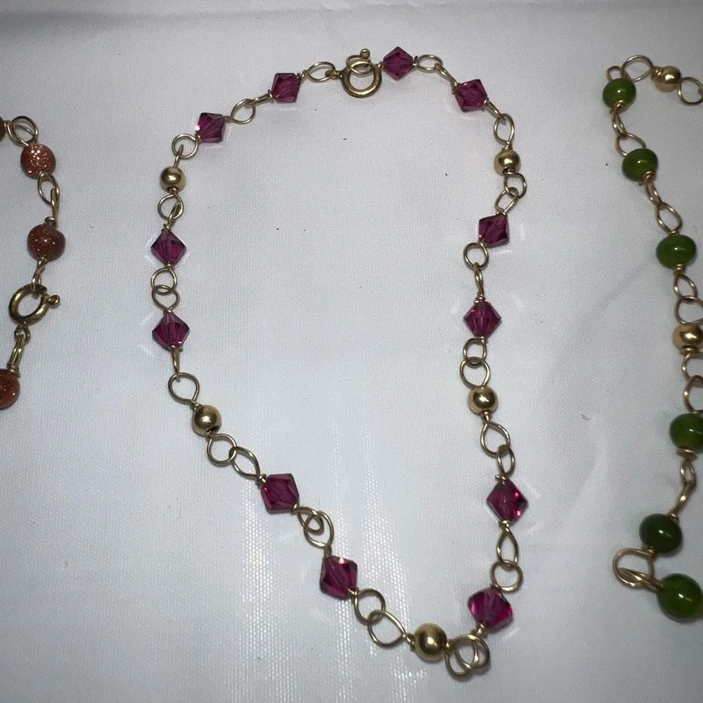 Set of Three Dainty Gold Tone and Gem Bead and Bead Bracelets Gold - Image 3