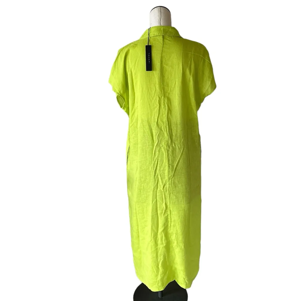 NWT TAHARI Lime Green Linen Blend Midi Lagenlook Dress Pockets - Image 6