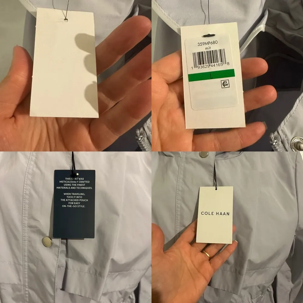 Cole Haan hooded packable Rain Jacket Size Large blue/gray “Mist” color NWT - Image 5