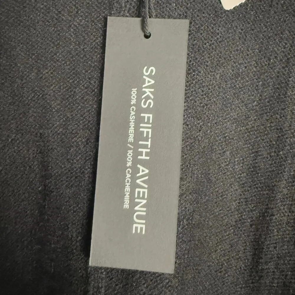 Saks Fifth Avenue Black 100% Cashmere Knit Shawl Cape Sweater One Size - Image 8