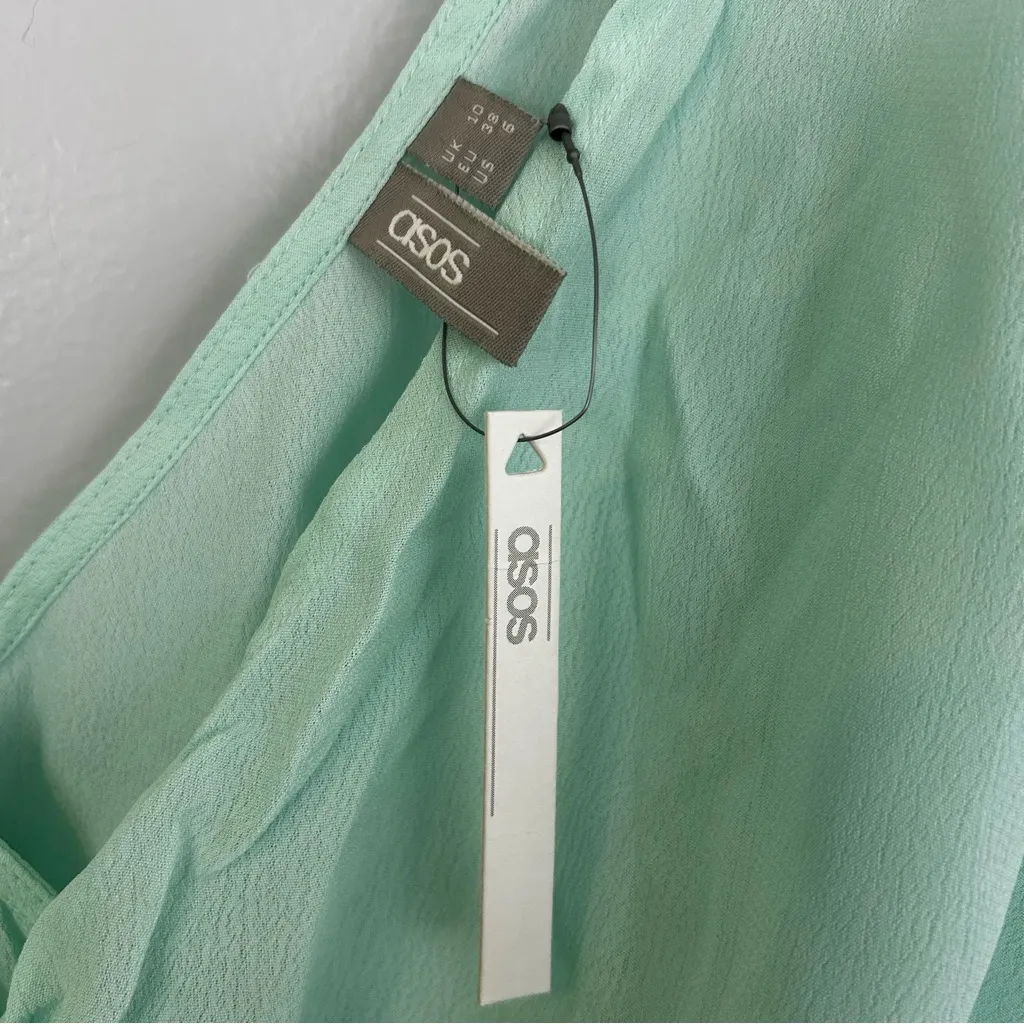 NWT Asos Mint Green Short Angel Sleeve Peplum Tea Blouse Tie Waist Size 6 - Image 6