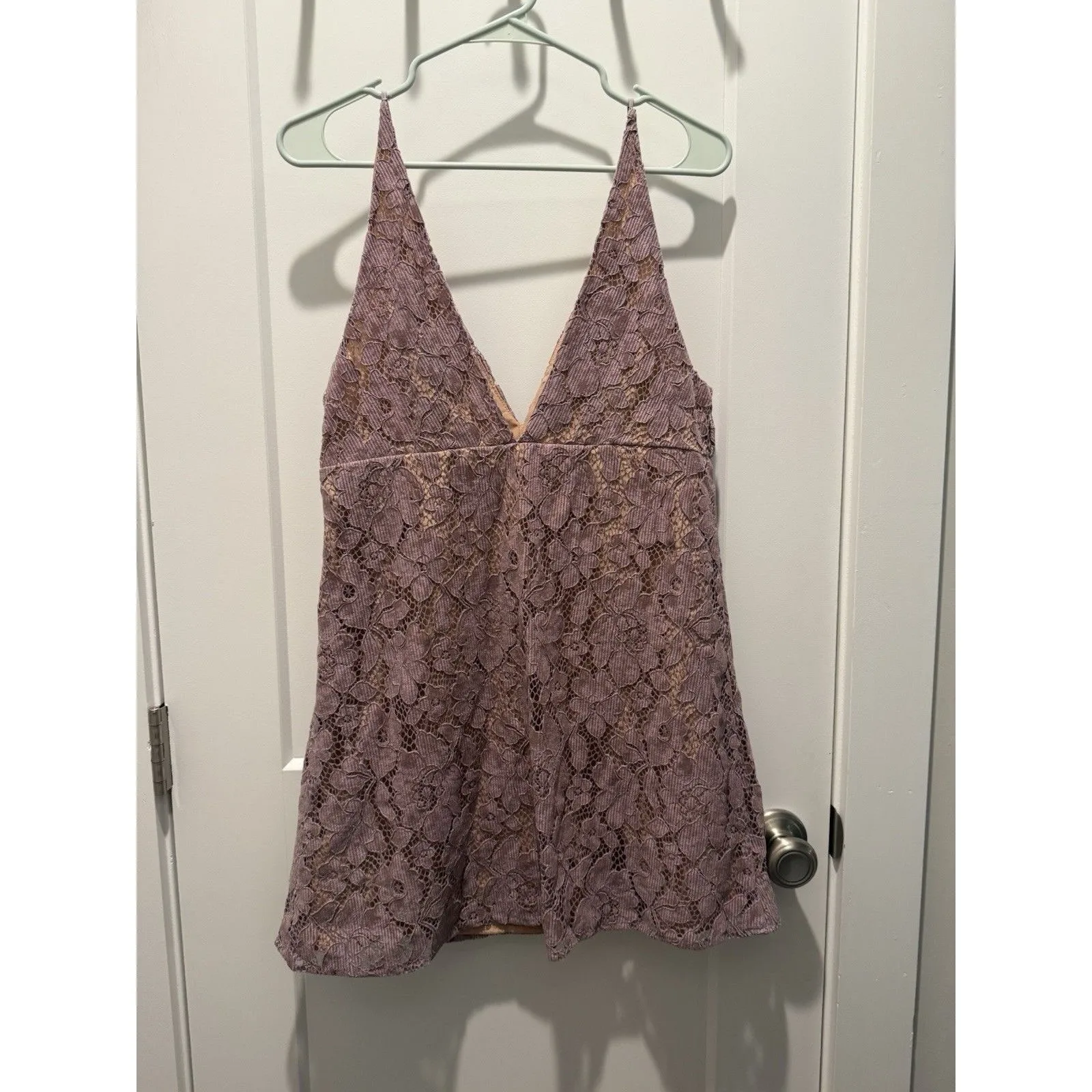 Free People Dangerous Love Mini Dress 12 Lilac Nude Floral Lace Large Purple - Image 7