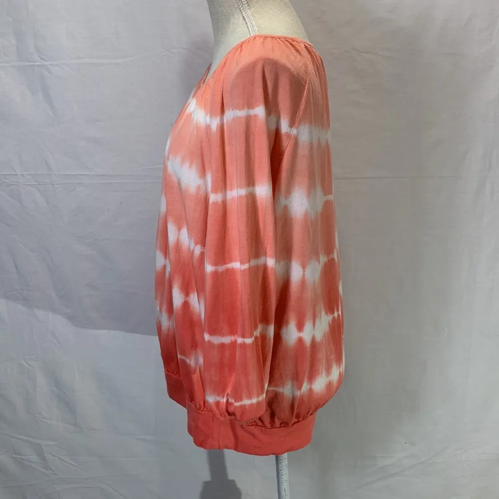 Ombré Peach to Orange Tie-Dye Three Quarter Sleeve Shirt Size 1X - Image 2