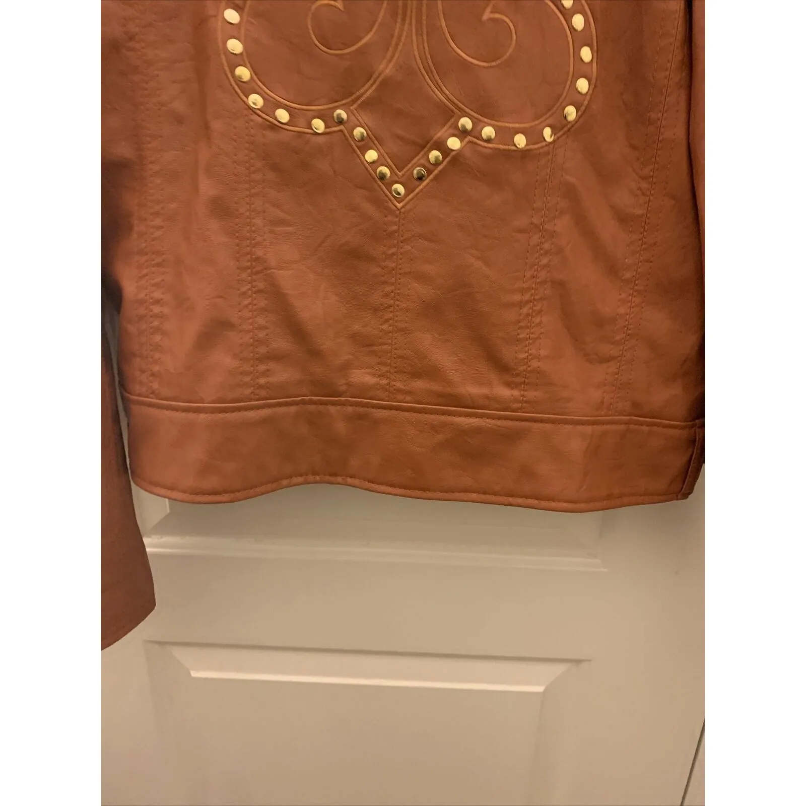 Dereon Women's Moto Biker Jacket Coat Faux Leather Zip Up Size XL Rust Brown - Image 12