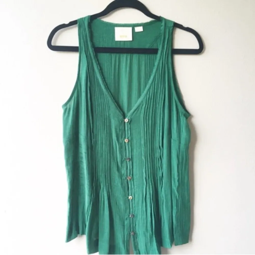 Anthropologie Maeve Saona pin tuck Tank‎ Top green Xsmall - Image 2