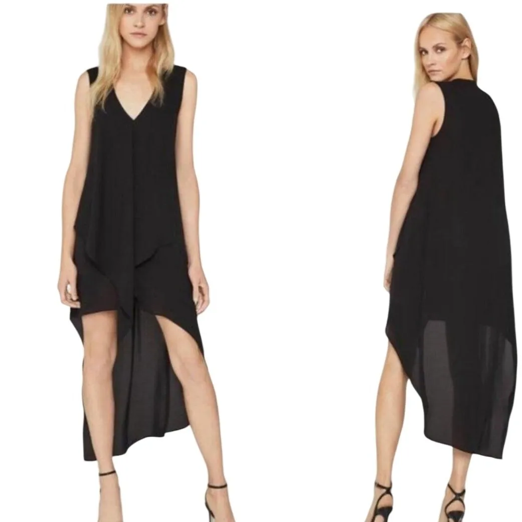 BCBGMAXAZRIA Womens Sleeveless Dress M Black Chiffon Asym Hi Low Ruffle Cocktail - Image 2