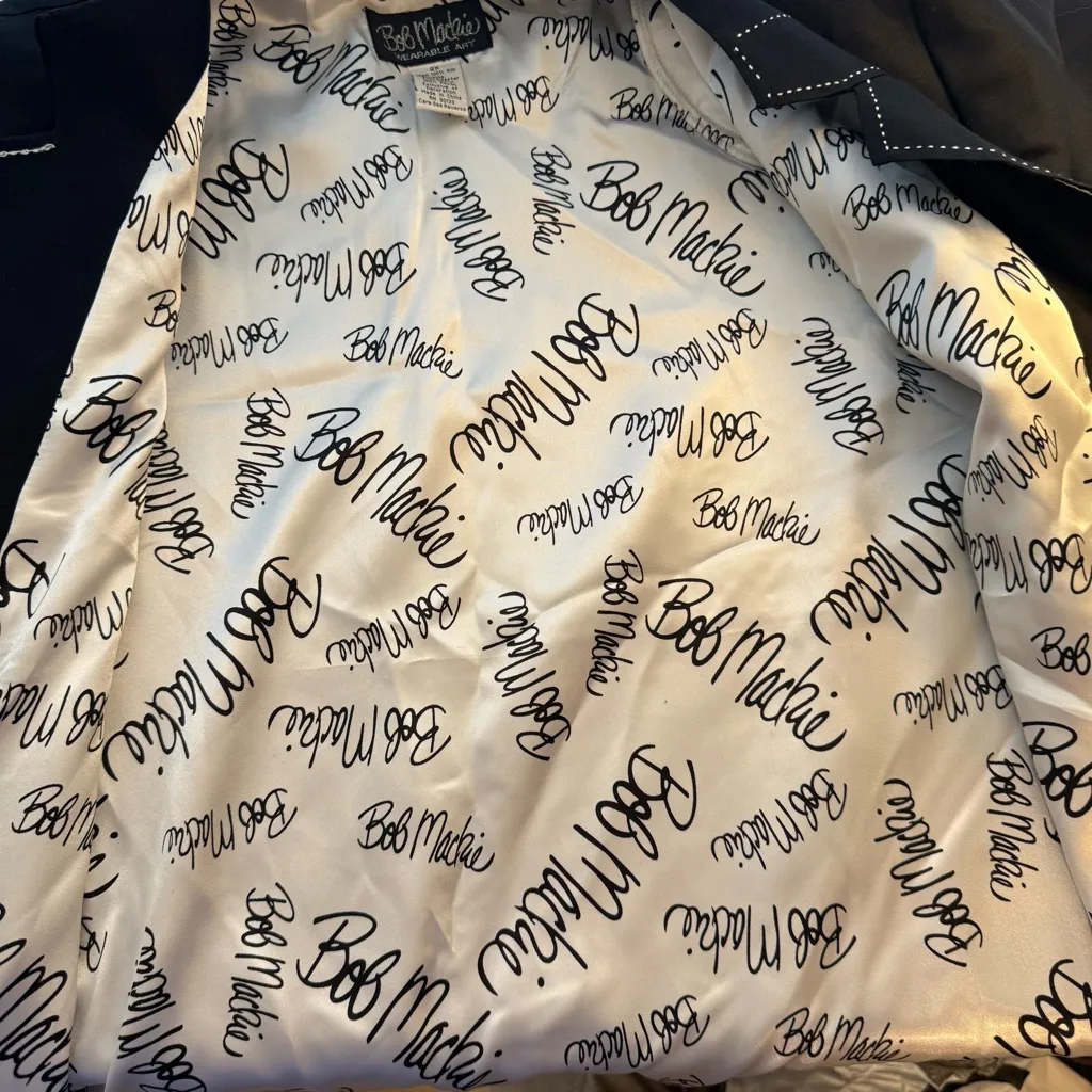 Bob Mackie Silk Open Jacket 2X Wearable Art Black Embroidered Artsy Abstract - Image 9