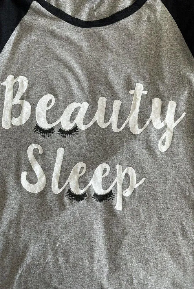 New Just Love Beauty Sleep Gray Black Raglan Nightshirt Nightgown Juniors XL NWT - Image 5
