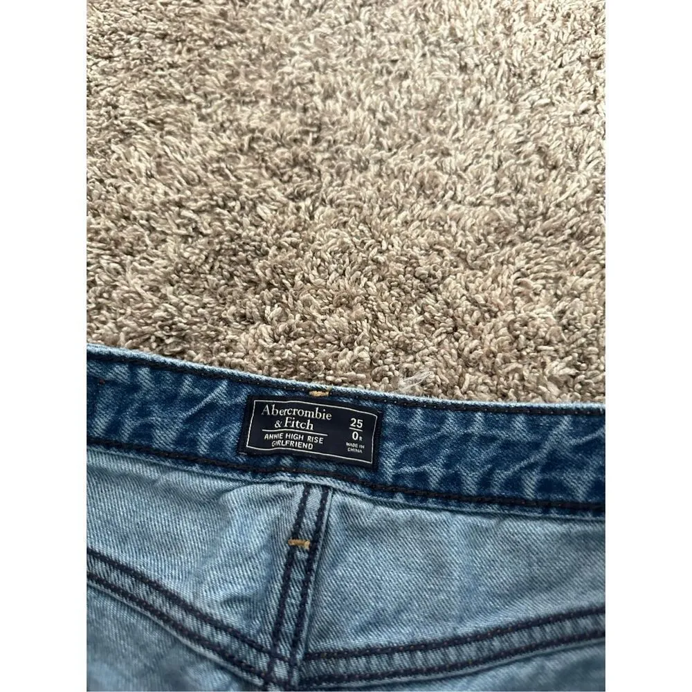 abercrombie & fitch annie high rise girlfriend distressed ripped denim jean 0/25 - Image 6