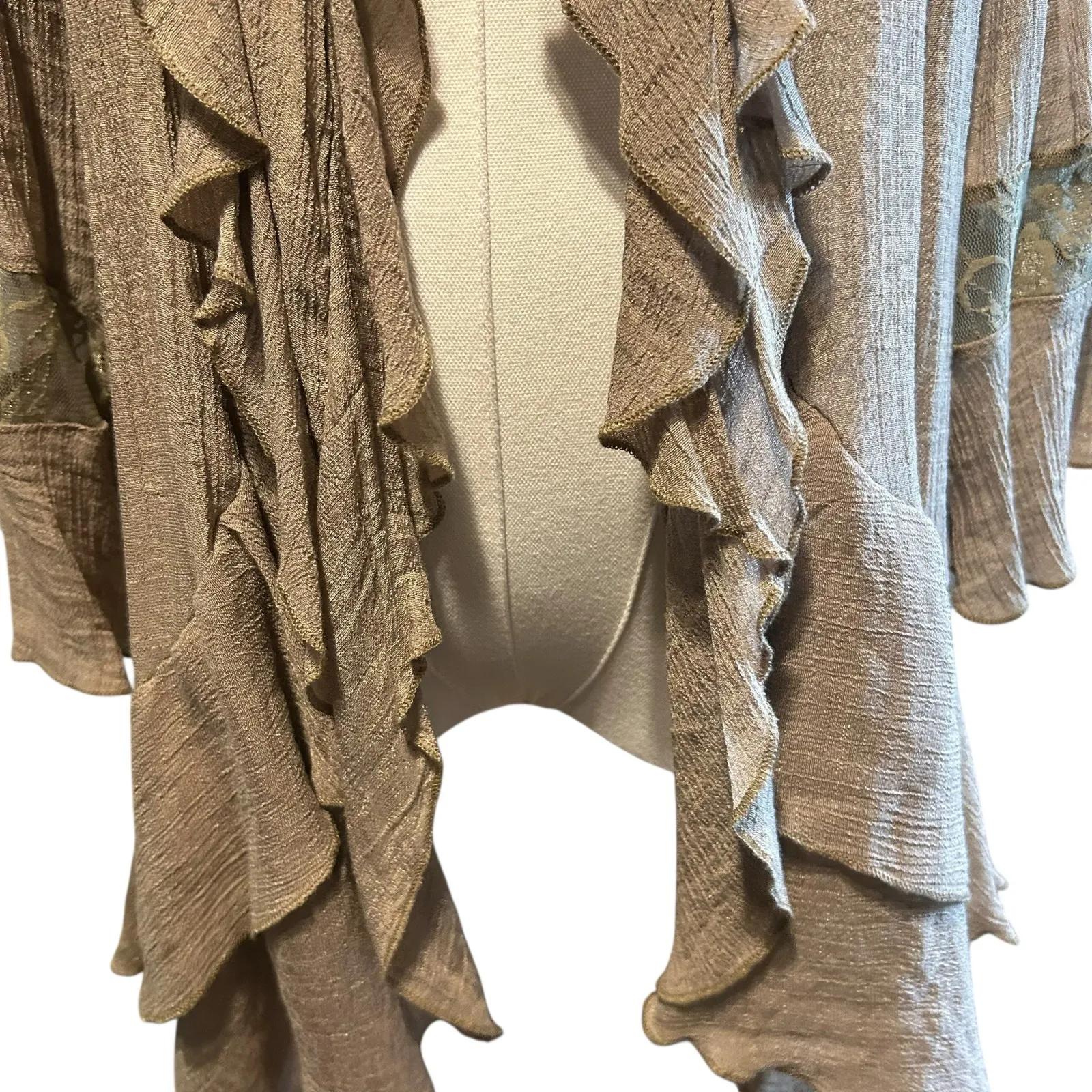 Shawl Open Lace Back Gauze SZ 1X J GEE Oversized Top Drapery Victorian Coquette Tan - Image 4