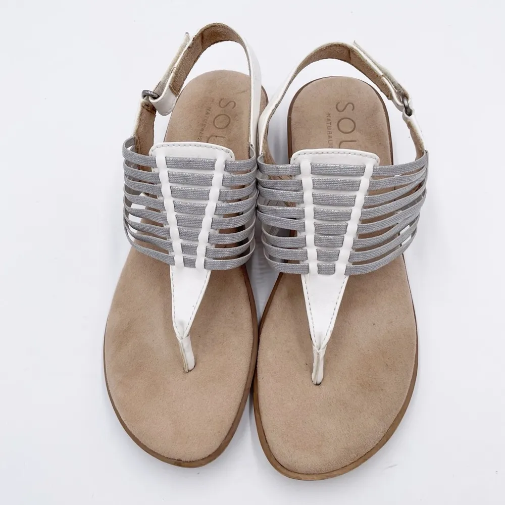 SOUL Naturalizer Women's Jette Flat Sandals White Silver Faux Leather Size 8 - Image 5