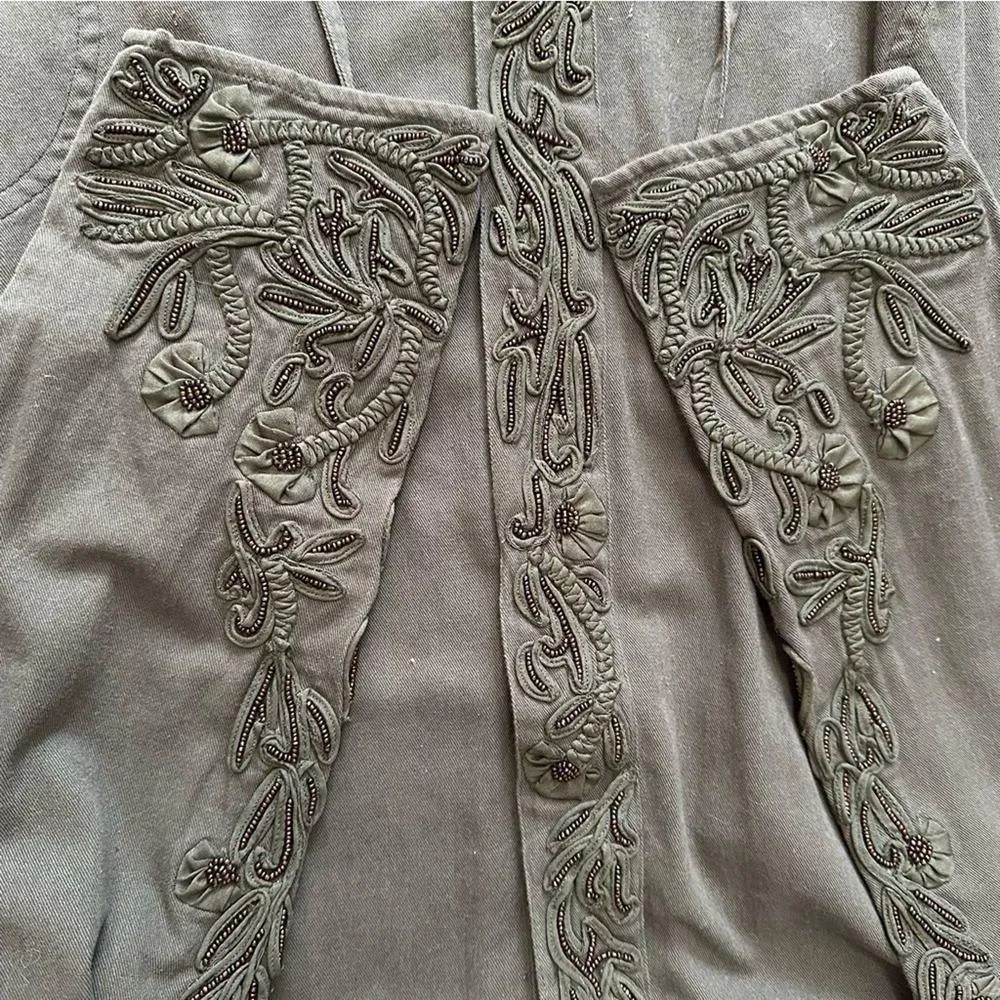 Love Sam L Olive Green Travis Cargo Beaded Embroidered Military Snap Up Jacket - Image 13