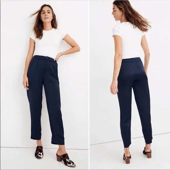 NEW Madewell Drapey Tapered Pleat Satin Blue Relaxed Fit Pants Women's Medium - Image 2