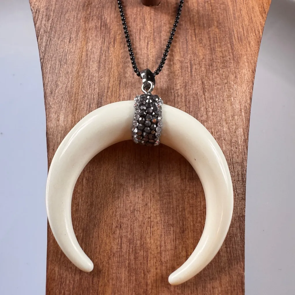 Free People Crescent Pendant Necklace with Black Chain - Image 4