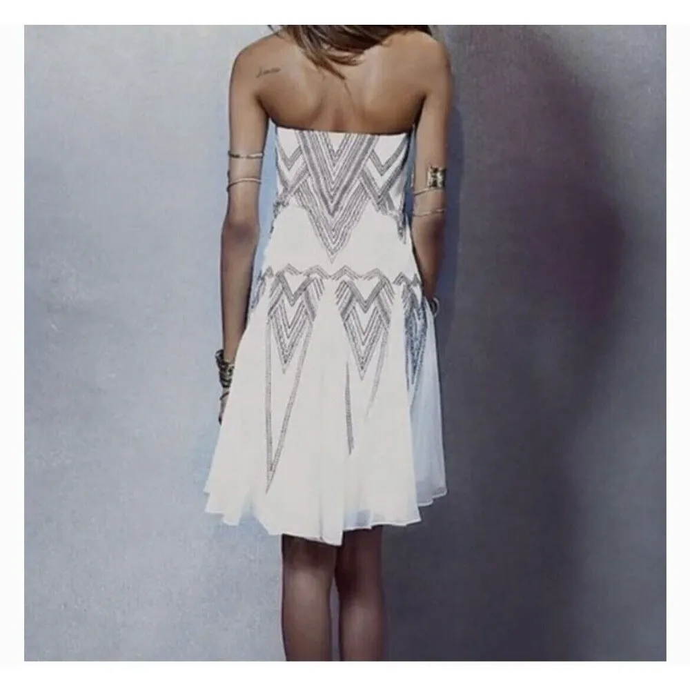 Free People Radiating Angels White Flowy Embroidered Strapless Mini Dress Sz S - Image 2