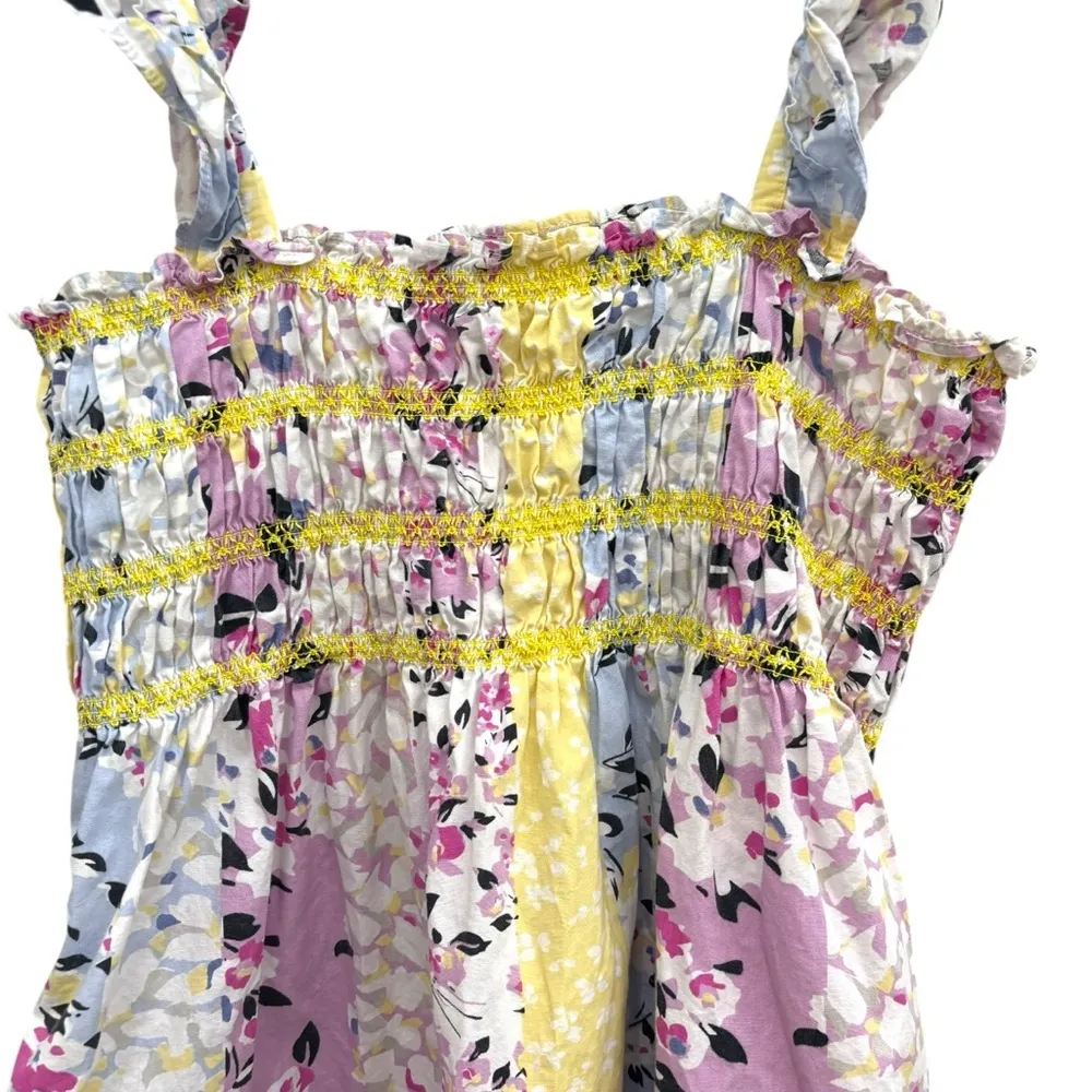 Mixed Floral Smocked Sundress Ruffle Straps patchwork boho cotton tunic - Image 2