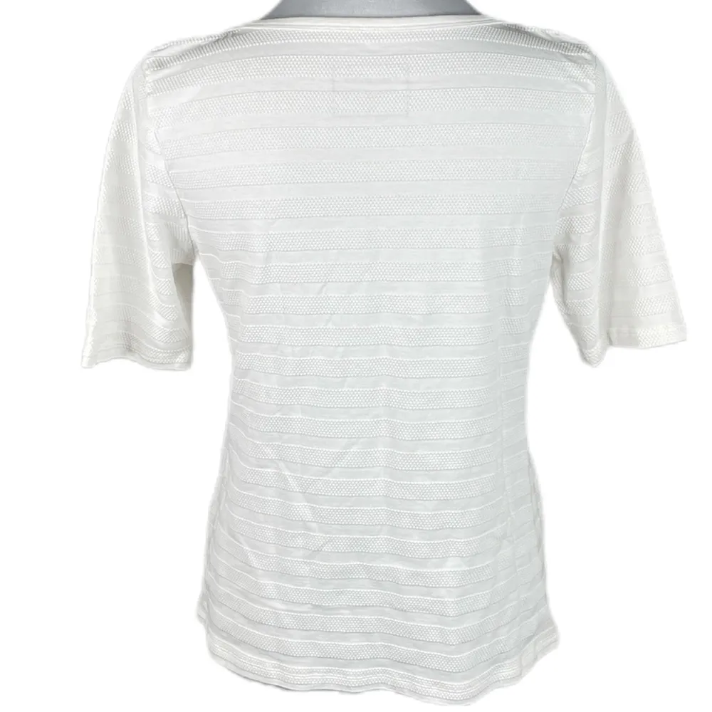 Charter Club Texture Striped Elbow Sleeve Boat Neck T Shirt White Large - Image 2